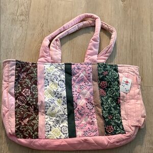 Patchwork Floral Tote Bag in Pink and Green